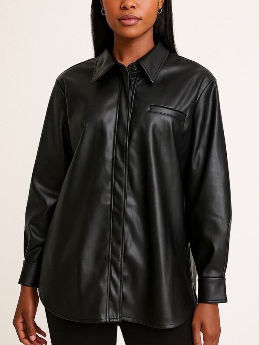 New! Bagatelle Button Up Faux Leather Shirt Jacket Size Large‎ Black  CLASSIC